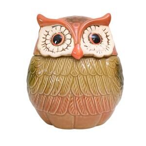 Owl Cookie Jar Cracker Barrel 8" Tall Approx 7" Wide Orange